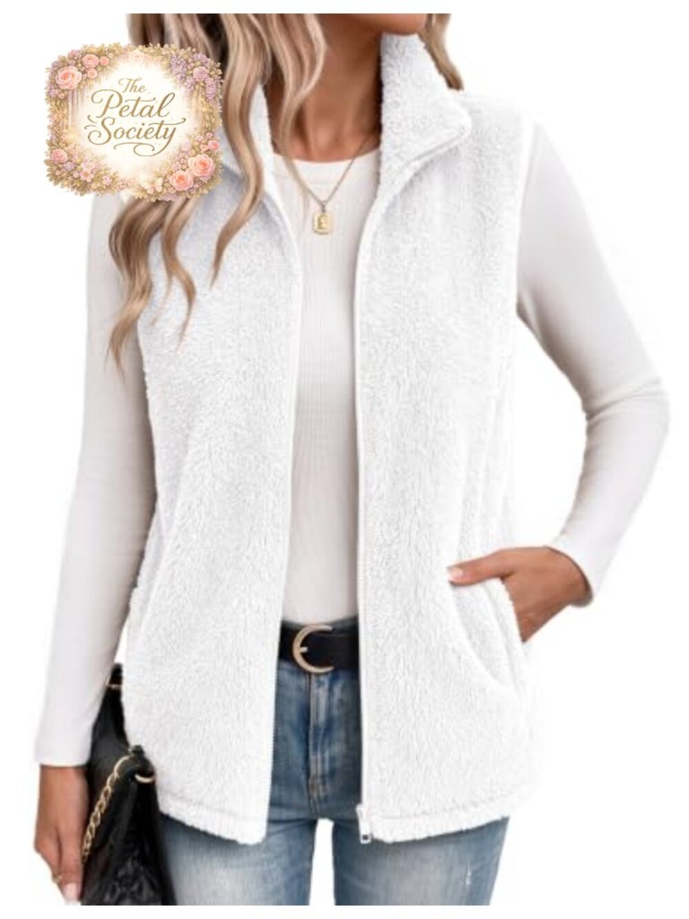 Sherpa Fleece Vest Zip Up Sleeveless Stand Collar Fall Coat